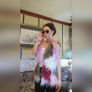 Faux Fur Vest Shaggy Multicolor Vest Bohemian Artist Babe - S Fall Winter
